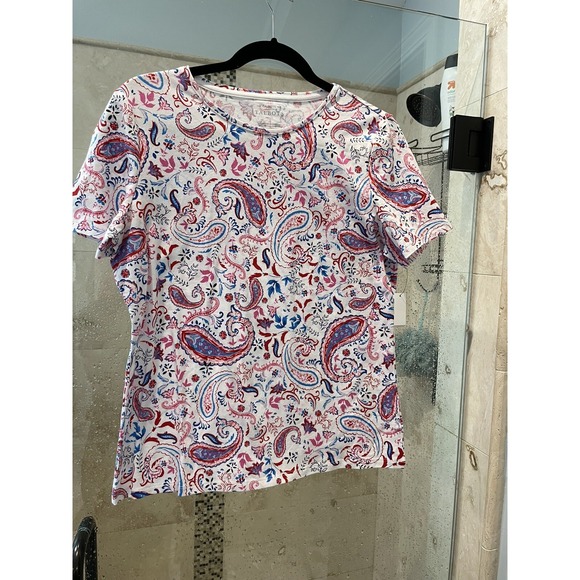 Talbots Tops - Talbots Womens Paisley Floral Blouse Top Short Sleeve White Red Blue PL LP NWT